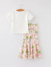 St. Patrick's Day Shamrock Print Milk Silk Top + Pants Girls Set: 2