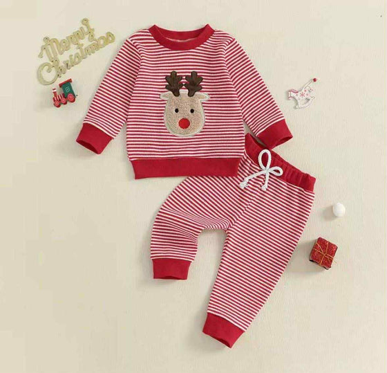 Reindeer Embroidered 2-Piece Striped Lounge Set