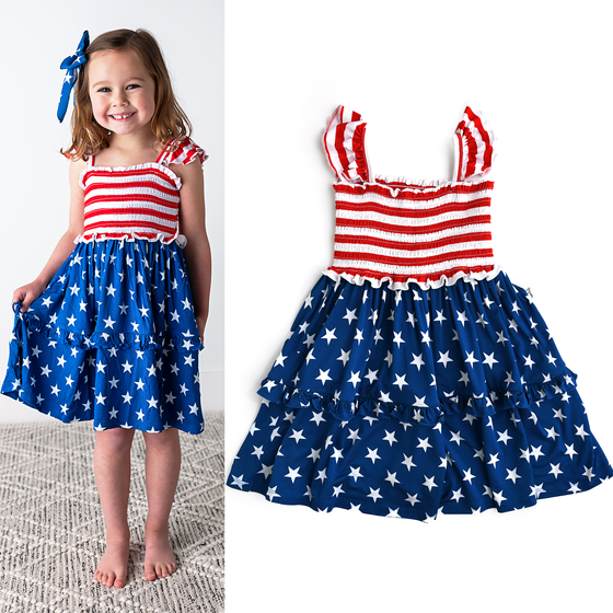 Quincy Stars & Stripes Smocked Dress Bamboo 4th of July