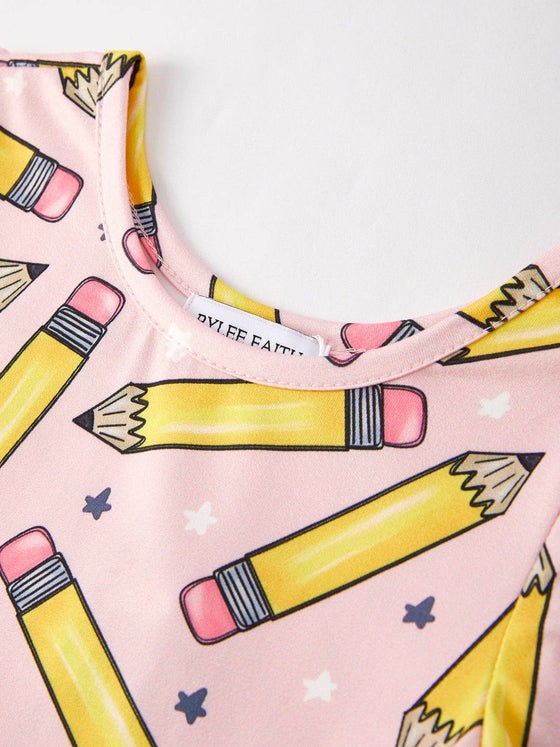 Back to School Pencil Print Girls Dress