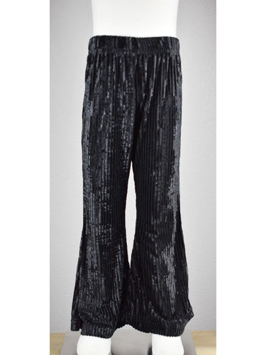 Stripped Velvet Bell Bottom Leggings Black