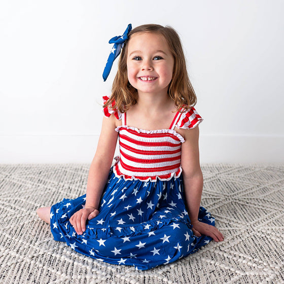 Quincy Stars & Stripes Smocked Dress Bamboo 4th of July