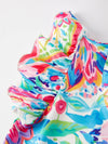 Colorful Floral Print Ruffled Sleeves Girls Dress: