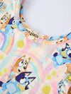 Bluey Rainbow Characters Print Girls Ruffle Dress