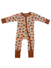 2-Way Convertible Zip Romper, Pumpkin Checkerboard