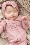 Vintage Rose Bamboo Waffle Ruffle Zipper Footie