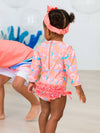 Coral Floral Long Sleeve One Piece Rash Guard Ruffles