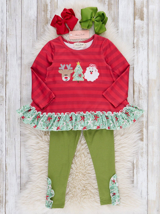 Jolly Reindeer Striped Ruffle Outfit