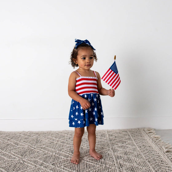 Quincy Stars & Stripes Smocked Tiered Tutu Bamboo 4th ofJuly