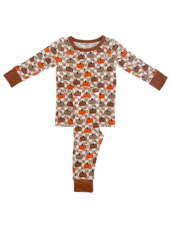 Long Sleeve 2-Piece Set, Pumpkin Checkerboard