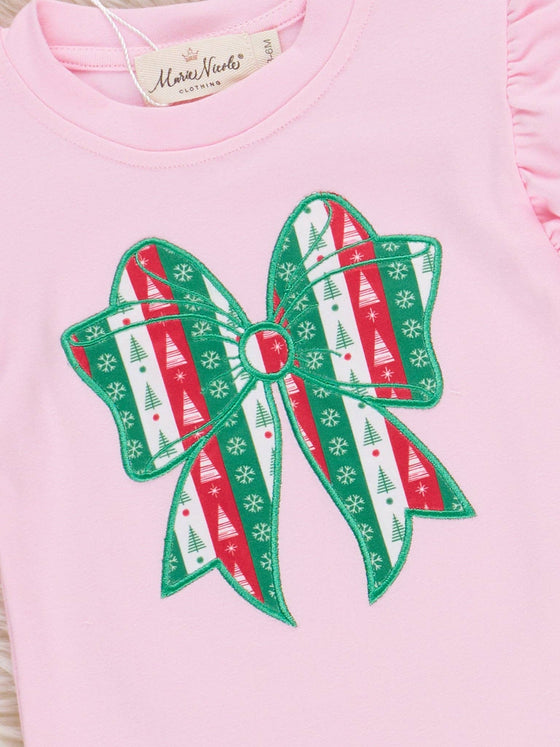 Christmas Bow Embroidered Ruffle Romper
