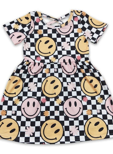 Checkered Smiley Print Dress