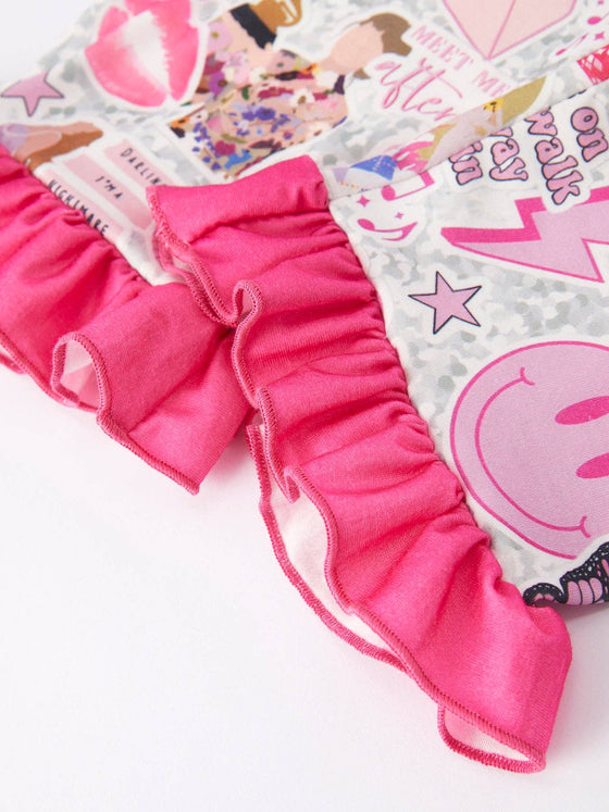 Taylor Print Girls Pink Pajamas