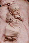 Solid Mauve Bamboo Baby Knot Gown & Hat