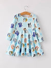 Bluey Character Print Blue Girls Dress