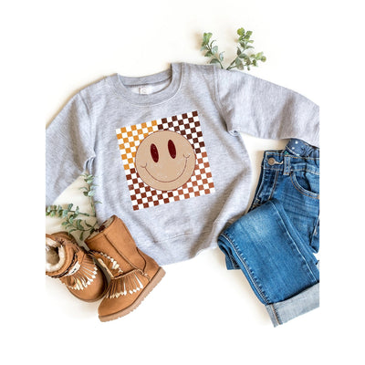 Heather Grey Fall Checkered Smiley Toddler Sweatshirt