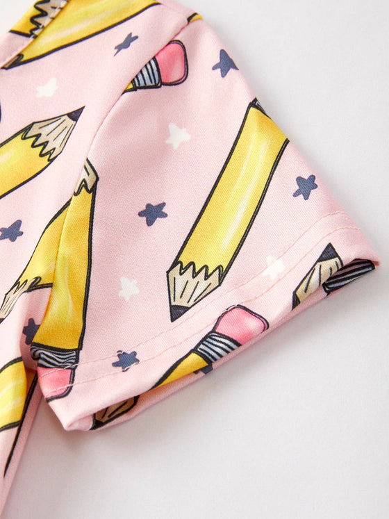 Back to School Pencil Print Girls Dress