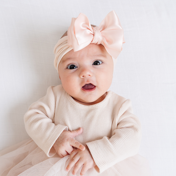 Baby Bling® Satin Small Classic Bow on soft nylon headband: Rosebud