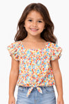 Fashion Top w/ Tie-Front: Lime Red Floral