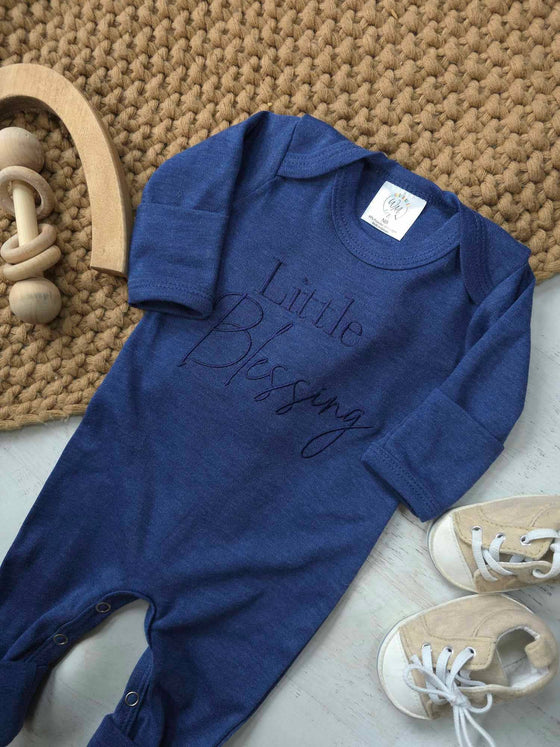 Little Blessing Blue Romper and Knotted Hat