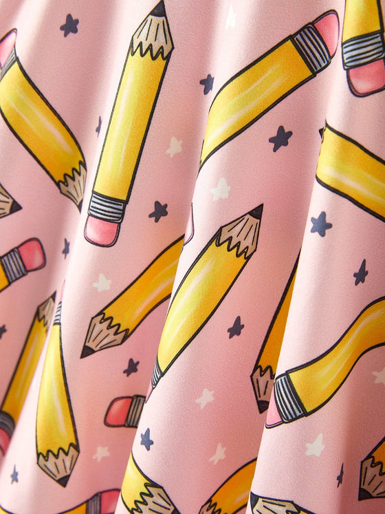 Back to School Pencil Print Girls Dress