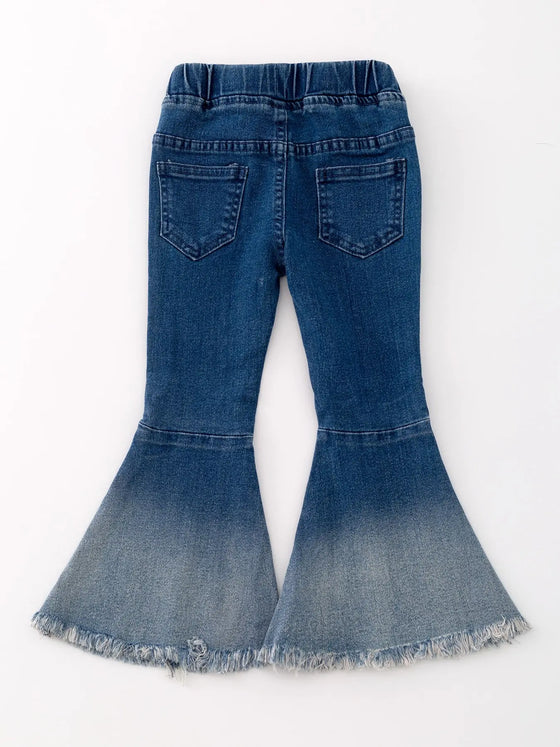 Deep Blue Spray Dyeing Bell-Bottom Denim Jeans