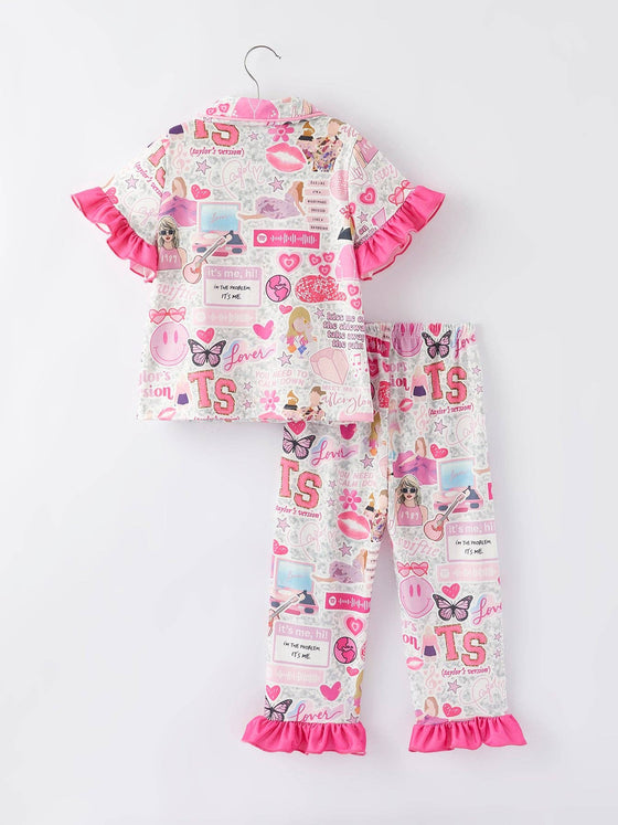 Taylor Print Girls Pink Pajamas