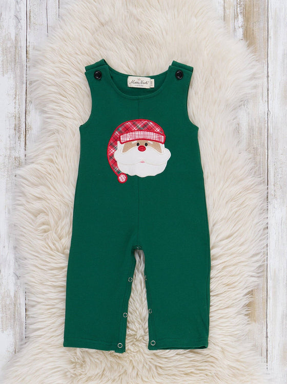 Sleepy Santa Embroidered Overall Romper Set