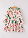 Winter Christmas Character Print Girls Dress