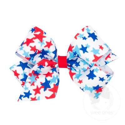 Medium Patriotic Fireworks Printed Grosgrain Bow- Star