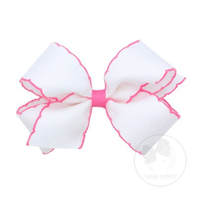 King Moonstitch Bow- White with Hot Pink Stitching