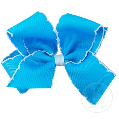 King Grosgrain Bow-Blue with White Stitching