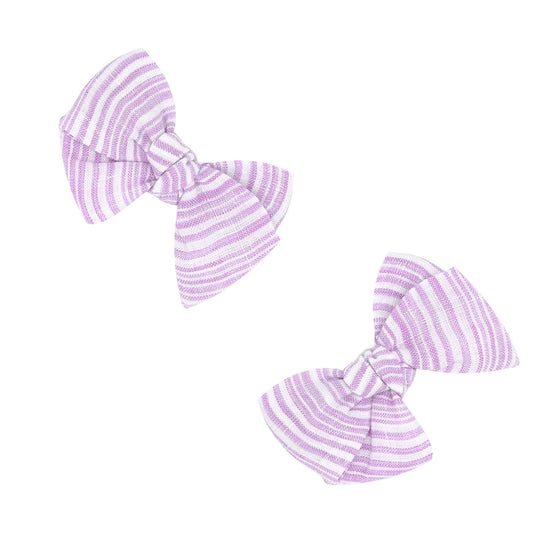 2Pk Baby Bloom Clips: Wisteria Linen Stripe