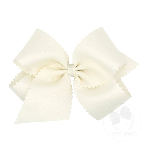 King Grosgrain Scalloped Edge Bow- Antique White