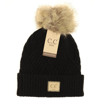 Kids Large Patch Heathered Beanie-Black