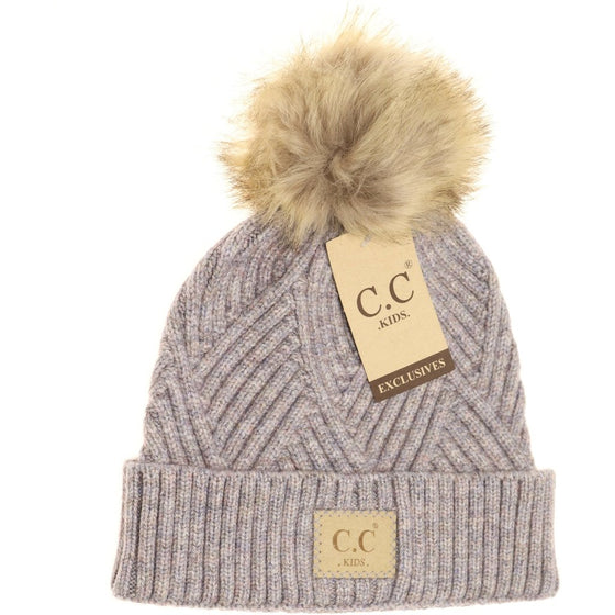 Kids Large Patch Heathered Beanie-Periwinkle Mix