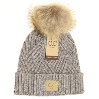 Kids Large Patch Heathered Beanie-Light Grey Mixed
