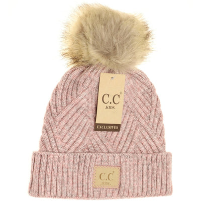 Kids Large Patch Heathered Beanie-Rose Mix