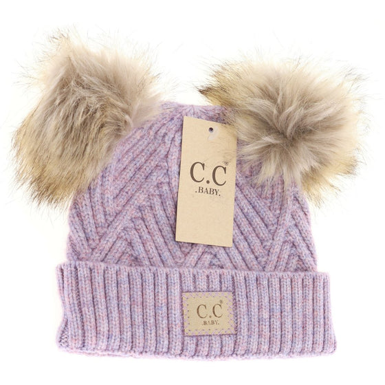 Baby Large Patch Heathered Double Pom C.C. Beanie- Lavender Mix