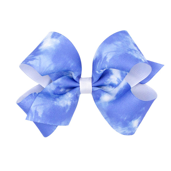 Medium Blue Tie Dye Print Grosgrain Bow