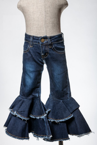Tiered Ruffle Bell Bottom Jeans