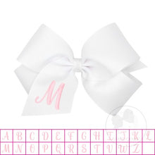  King Monogrammed Grosgrain Bow - White with Light Pink Initial