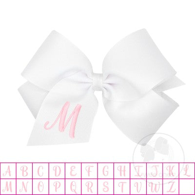 King Monogrammed Grosgrain Bow - White with Light Pink Initial