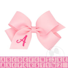  Medium Monogrammed Grosgrain Bow - Light Pink with Hot Pink Initial