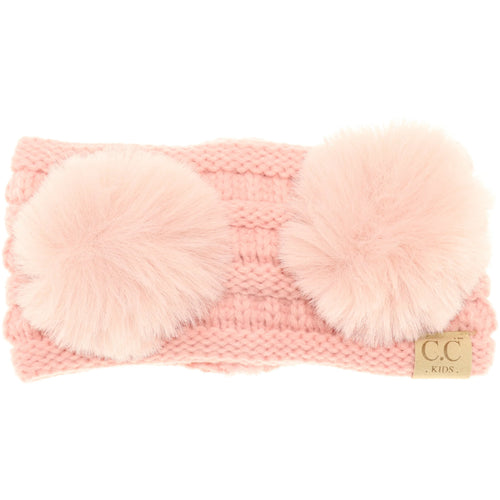 Kids Solid Double Pom Headwrap- Pale Pink