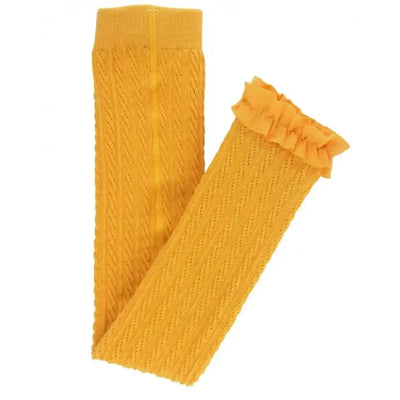 Golden Yellow Cable-Knit Footless Tights
