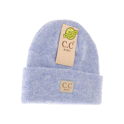 Baby Soft Ribbed Leather Patch C.C. Beanie- Heather Blue