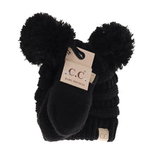  BABY Solid Knit Double Pom C.C Beanie with Mitten- Black