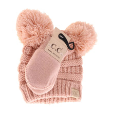  BABY Solid Knit Double Pom C.C Beanie with Mitten- Indie Pink