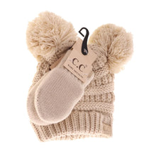  BABY Solid Knit Double Pom C.C Beanie with Mitten- Beige